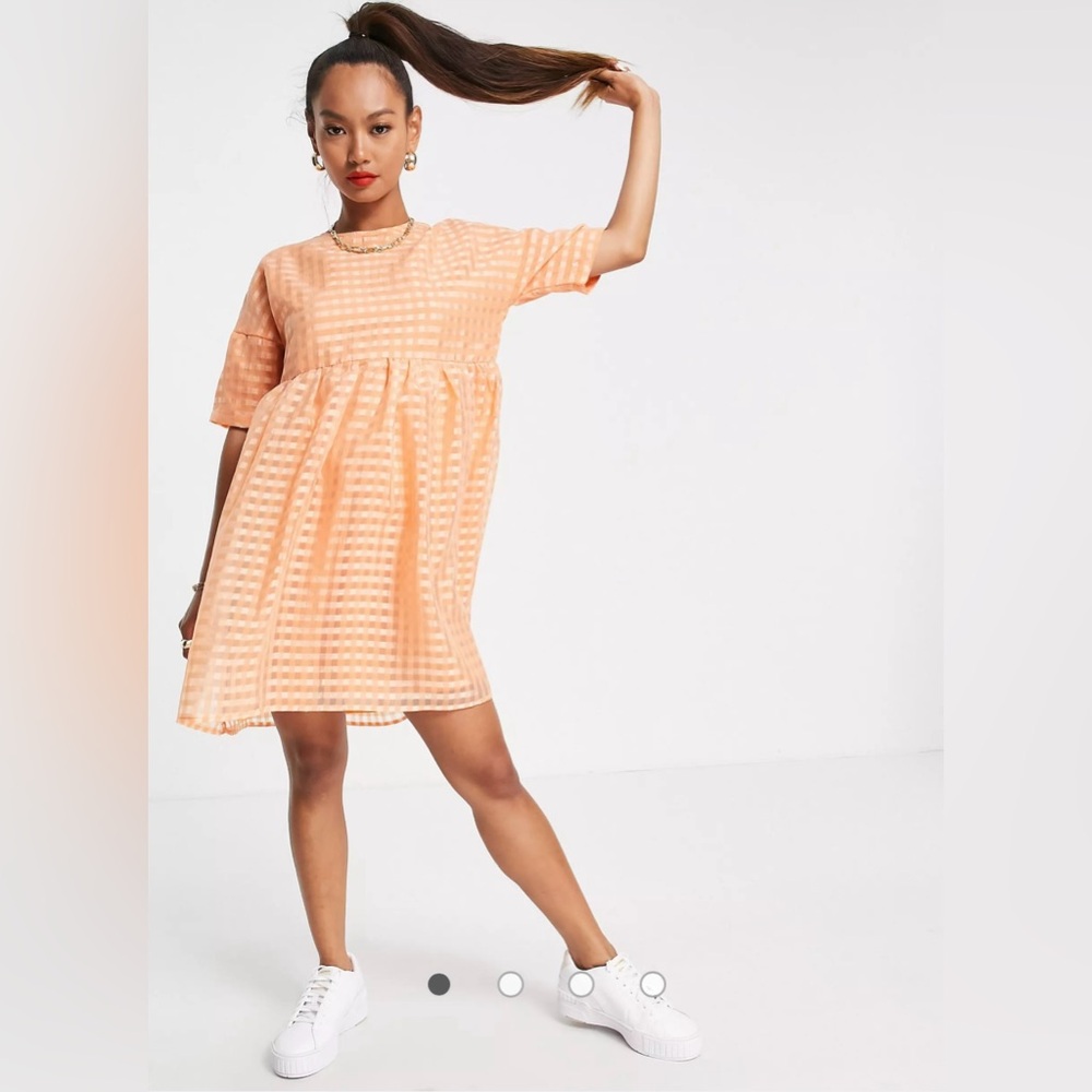 ASOS Urban Threads oversized smock dress in orange gingham petite size 6 NWT